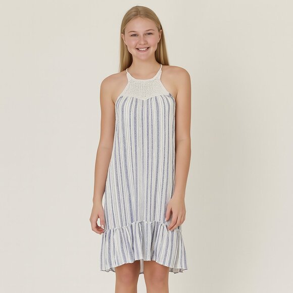 Billabong Blue White Striped Halter Hi-Lo Sundress Size M - Picture 1 of 9